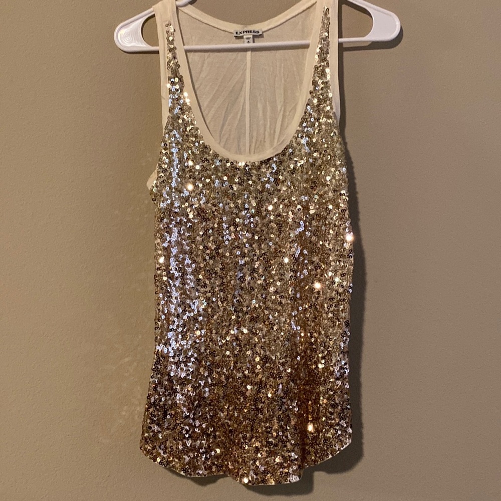 Express Gold Sequin Racerbank Tank